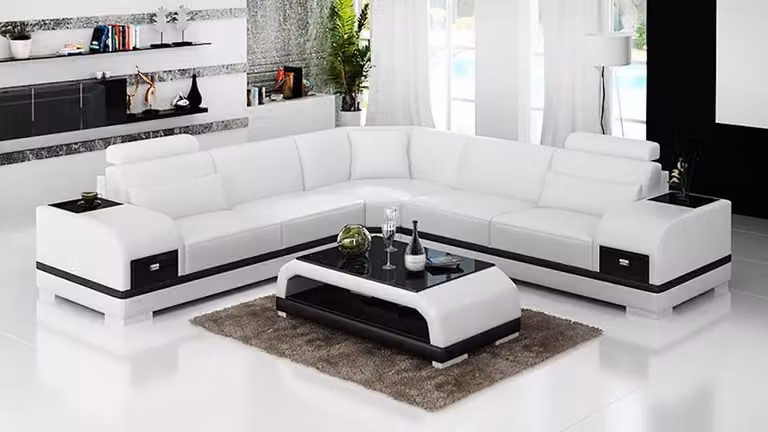 Ledersofa Ecksofa L-Form Couchtisch Wohnlandschaft Modernes Sofa Couch Garnitur