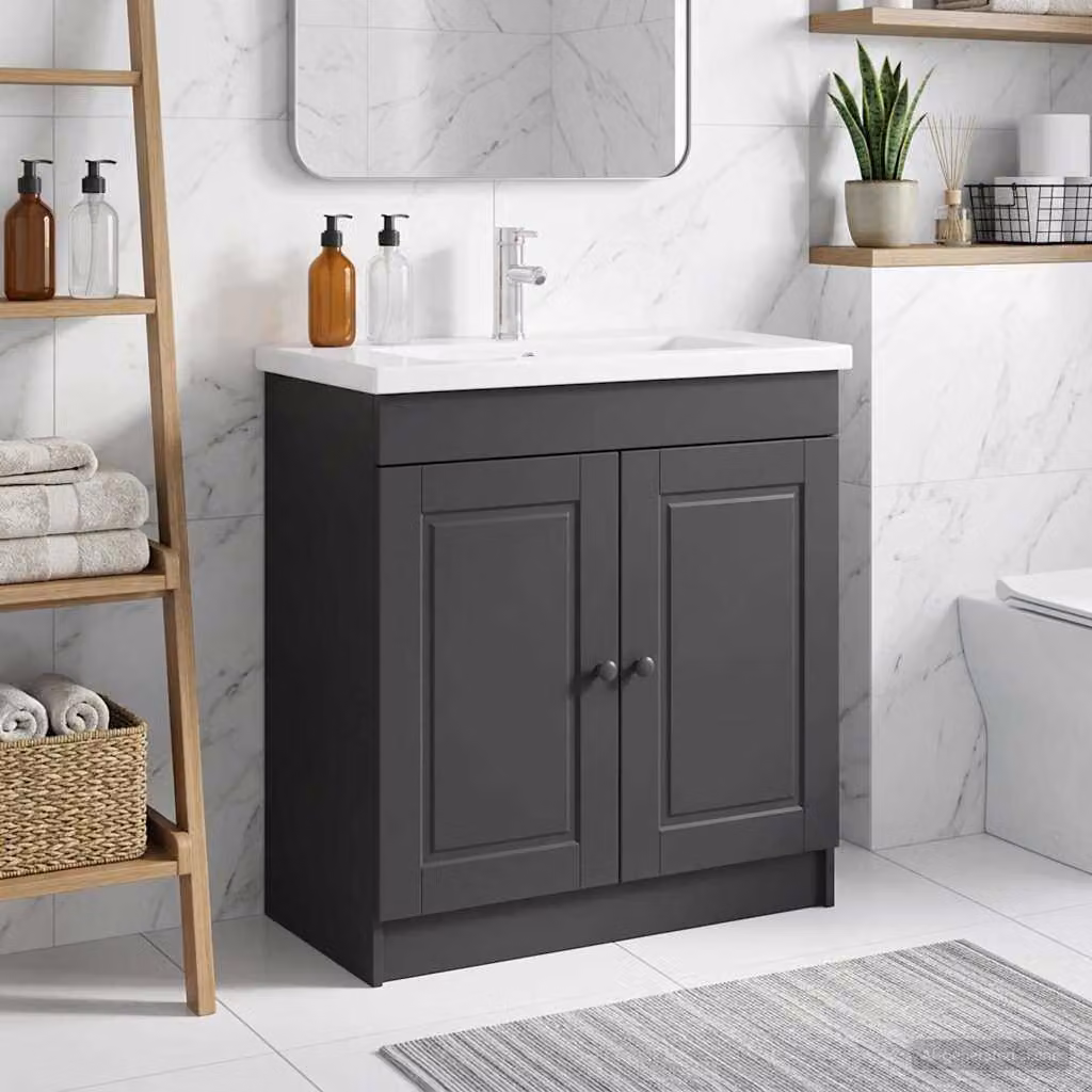 Mobiletto da bagno sotto il lavello vidaXL Nero con ante a battente e ripiani interni L: 78,5 cm, P: 37,5 cm, H: 81 cm