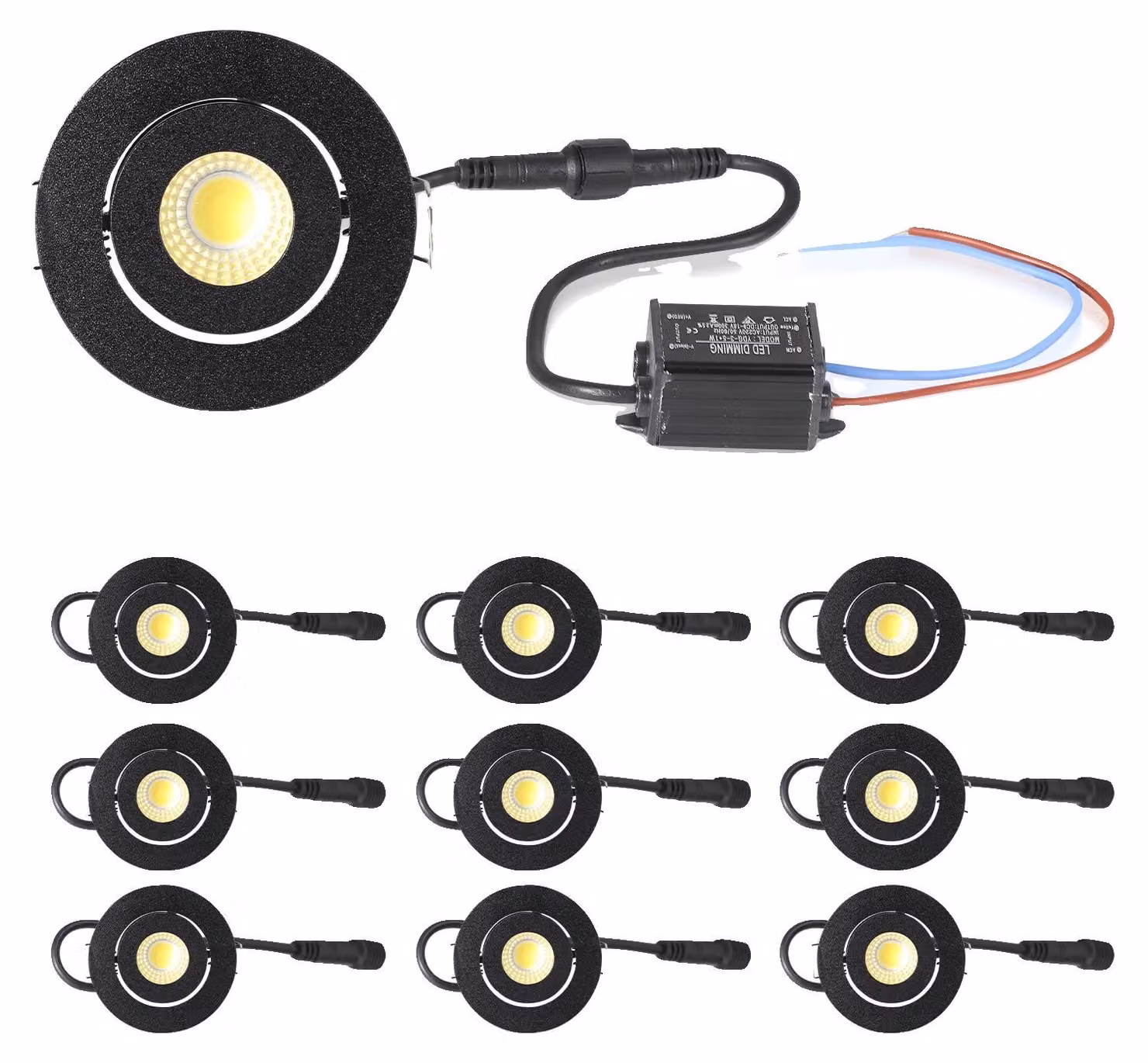 Plafoniera a LED, mini rotonda, per interni, 10 pezzi, nera, 3 W, bianco caldo 3000 K