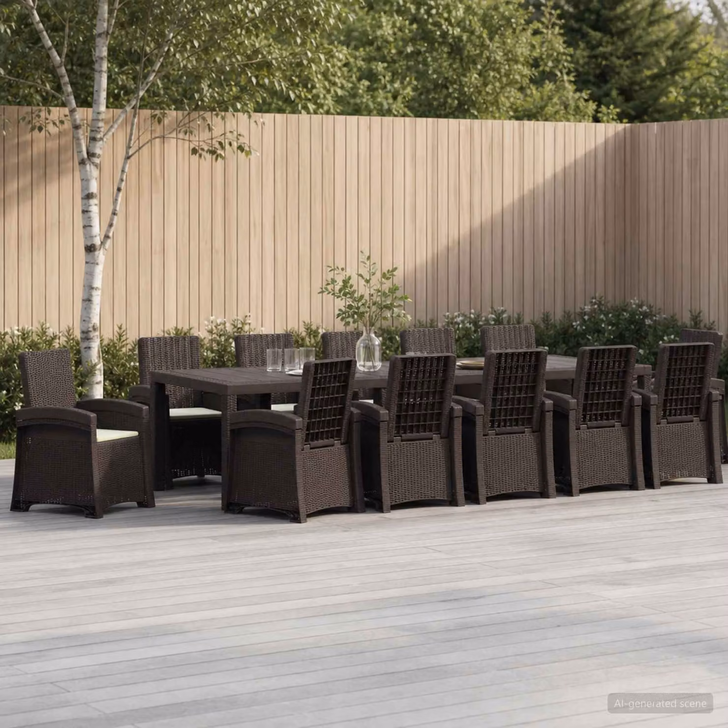 Set da pranzo da giardino vidaXL in rattan sintetico da 14 pezzi, colore marrone e beige