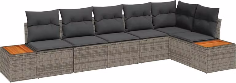 Set Divano da Giardino con cuscino 6 pcs Grigio Poly Rattan