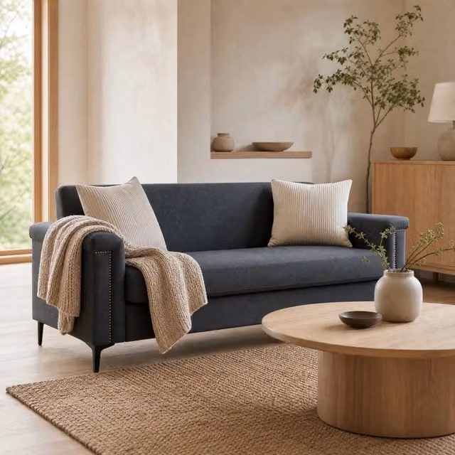 Divano 2 posti 172 cm in tessuto 100% poliestere grigio scuro con piedi in metallo