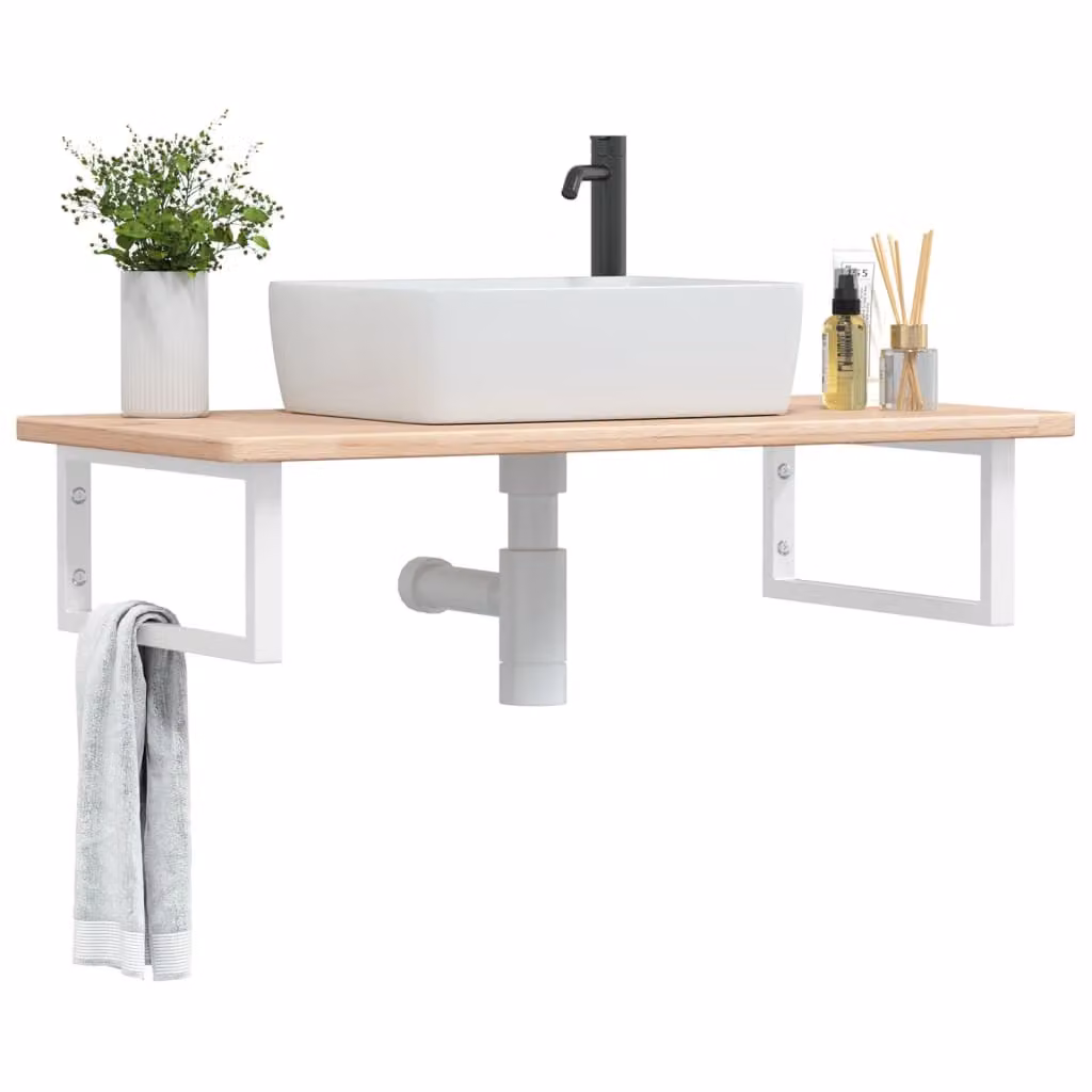 vidaXL Ripiano a Parete per Lavabo in Rovere e Metallo, Design Moderno per Bagno, Marrone e Bianco