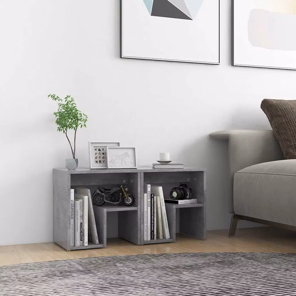 Set di 2 comodini moderni vidaXL in legno multistrato e MDF, colore grigio cemento, L 40 x P 30 x H 40 cm