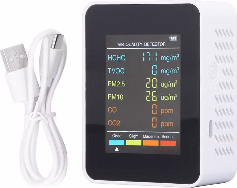 Monitor di qualità dell'aria portatile con schermo retroilluminato LCD rilevatore di CO2 TVOC HCHO PM2,5 PM10 con allarme Bianco