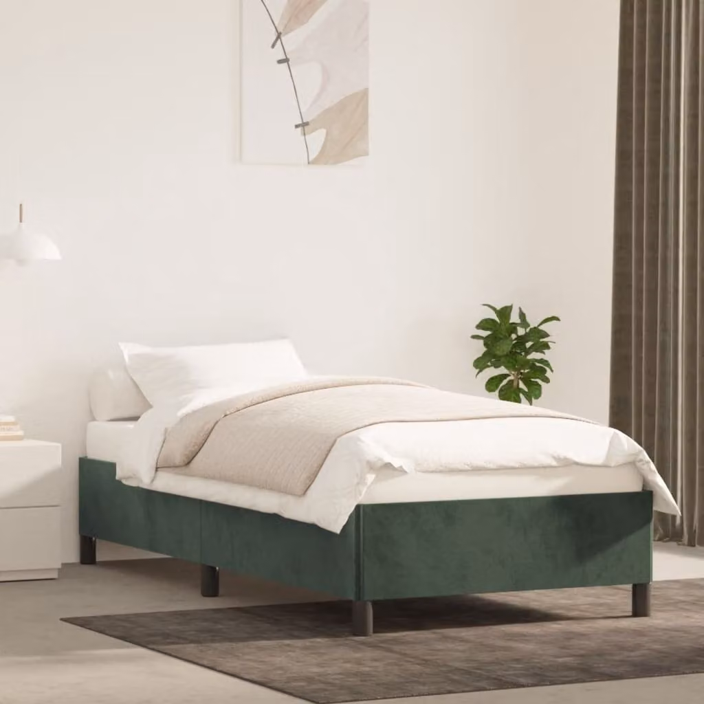 The Living Store Struttura letto in velluto verde scuro 90x190 cm