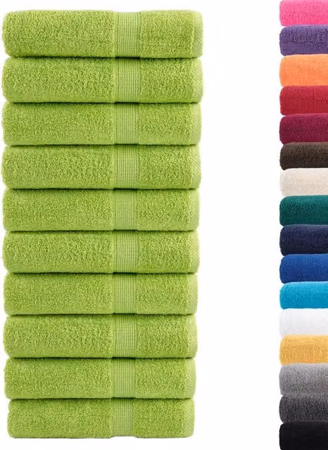 Set di 10 asciugamani da bagno vidaXL in cotone spugna verde, morbidi e con asola per appendere, 100 x 150 cm, 600 g/m² – 1