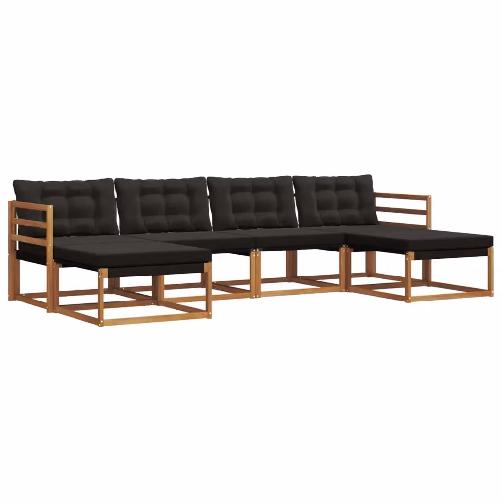 Set di divani da esterno a L vidaXL in legno di acacia e textilene, 6 pezzi, marrone e nero – 2