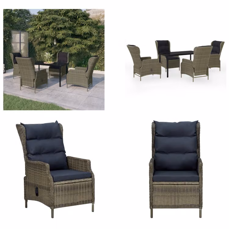 vidaXL Set da pranzo da giardino 5 pezzi marrone - Set da pranzo da giardino - Set da pranzo in poly rattan - Set da pranzo per esterni