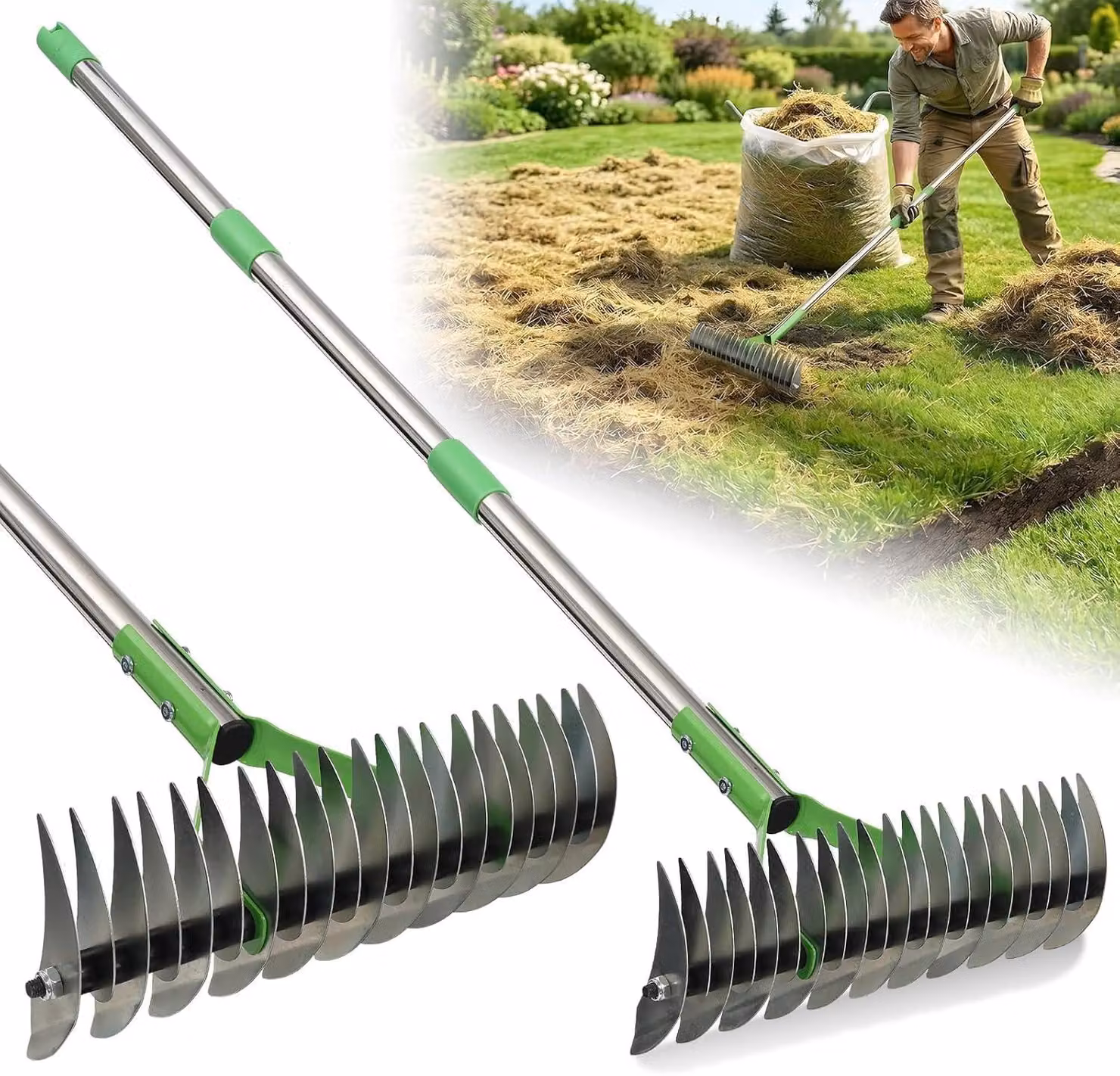 Spazzola con setole in plastica, altezza 140 cm, 21 setole, in zinco, per la cura del giardino