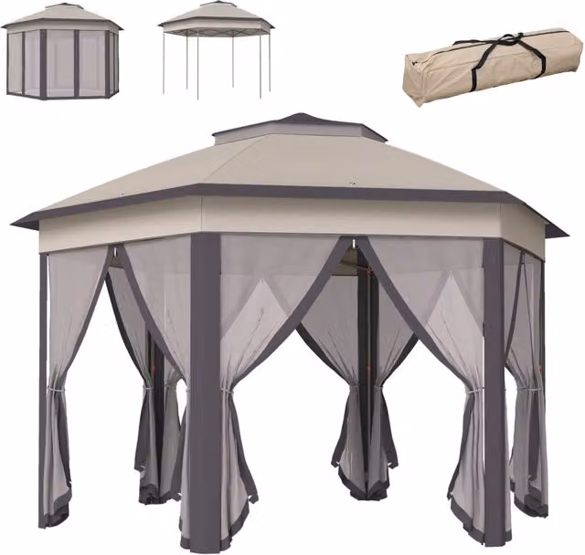 Tenda da Giardino Pieghevole 4x3,4 m ¨C Minimal ¨C Marrone e Beige