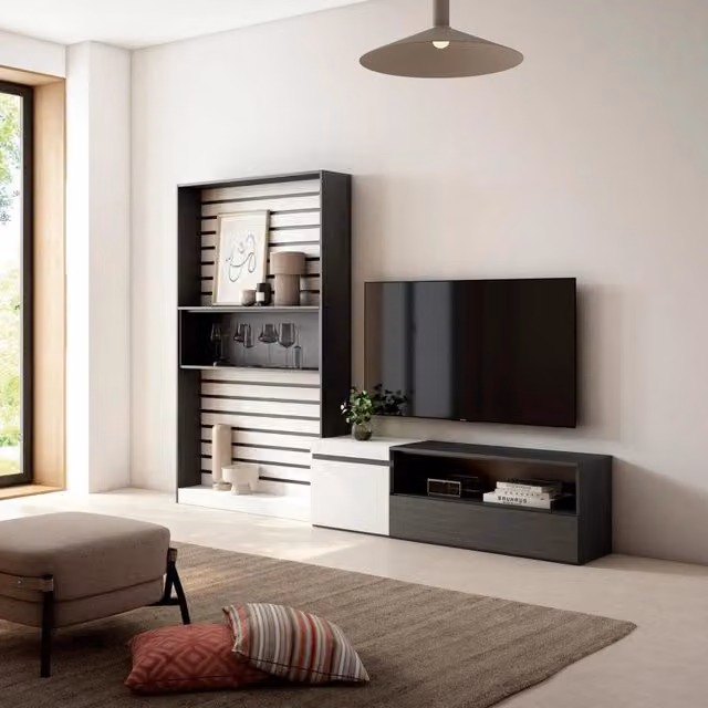 Mobile TV, Soggiorno, 260x35x186cm, Per TV fino a 65", Set di mobili, Bianco e nero RF2542