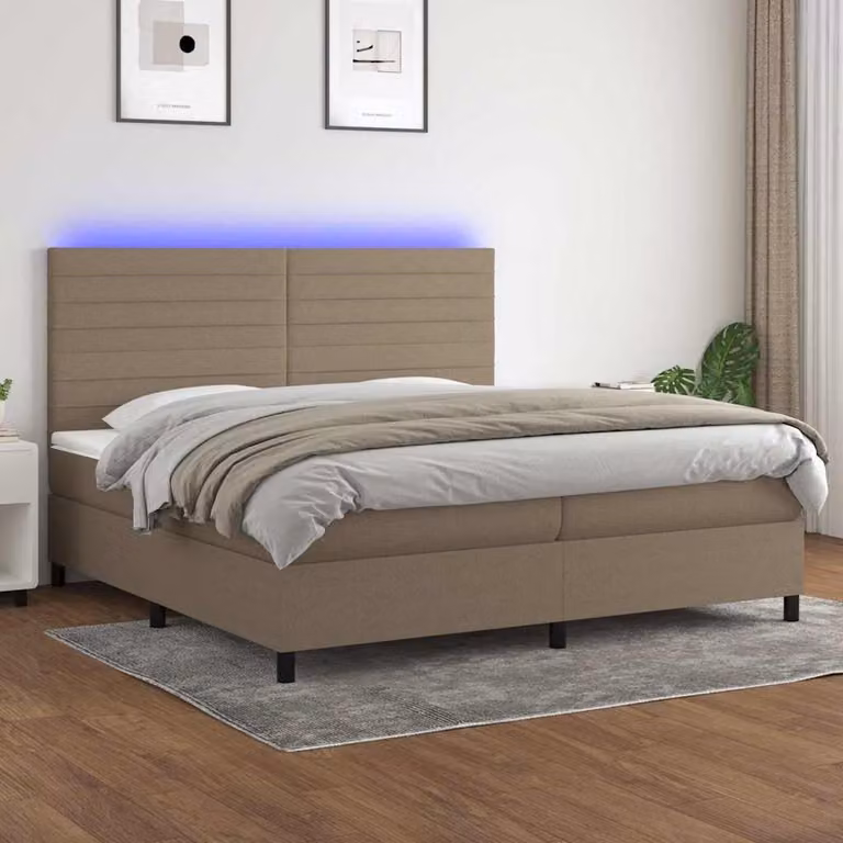 Letto a molle con materasso e illuminazione LED vidaXL in tessuto tortora L/P: 200 x 200 cm