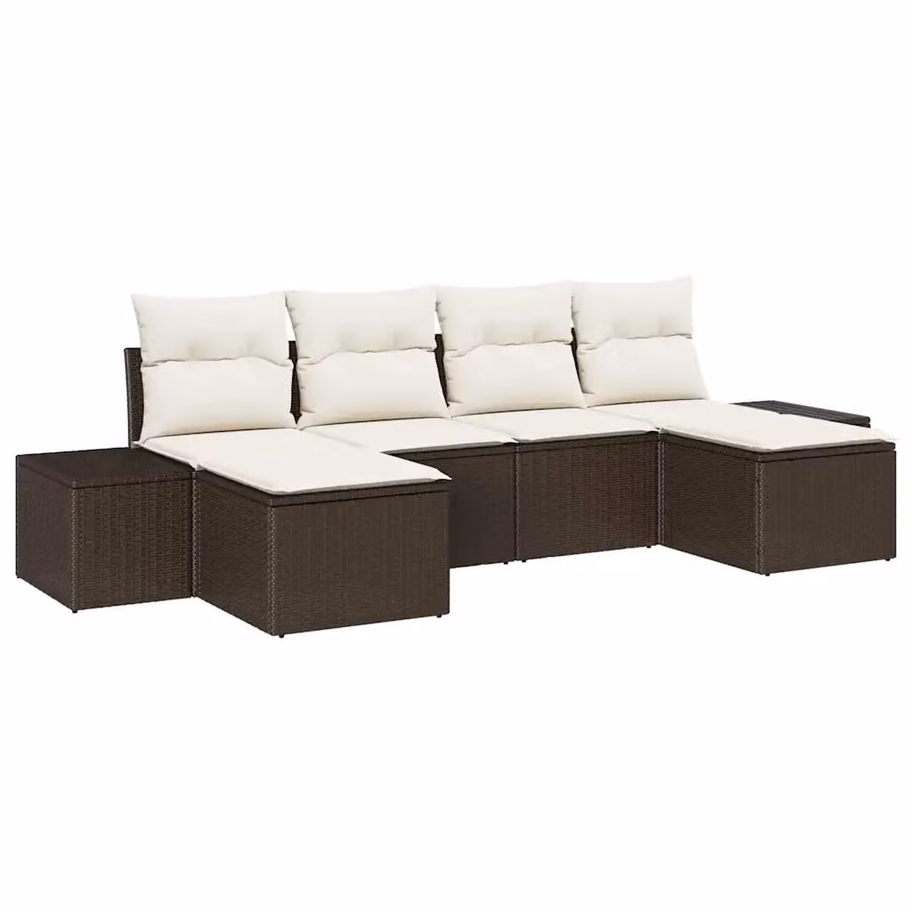Set Divano da Giardino a L vidaXL in Polyrattan Marrone con Cuscini Beige e Struttura in Metallo – 2