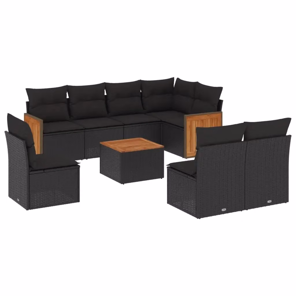 Set Divani da Giardino vidaXL 9 pz in Polyrattan Nero con Cuscini e Tavolino da Caffè – 2