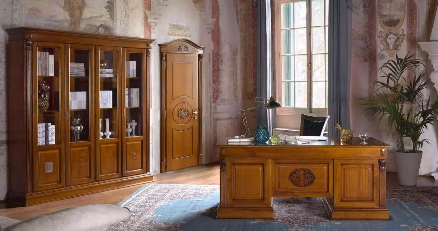 Schreibtisch Büro Tisch Edle Holz Tische Barock Rokoko Antik Stil 185x90cm