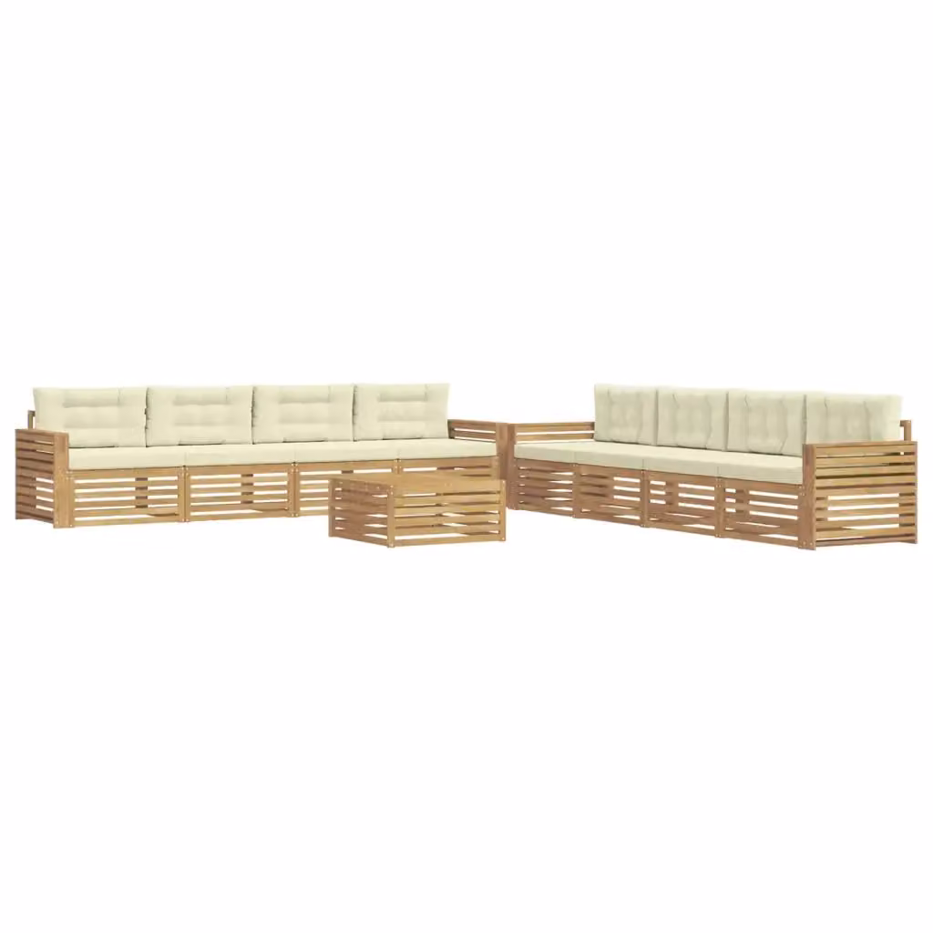 Set di mobili da esterno vidaXL composto da 9 pezzi con divani, tavolino da caffè e cuscini in tessuto resistente ai raggi UV, colore bianco e beige, struttura in legno di acacia – 2