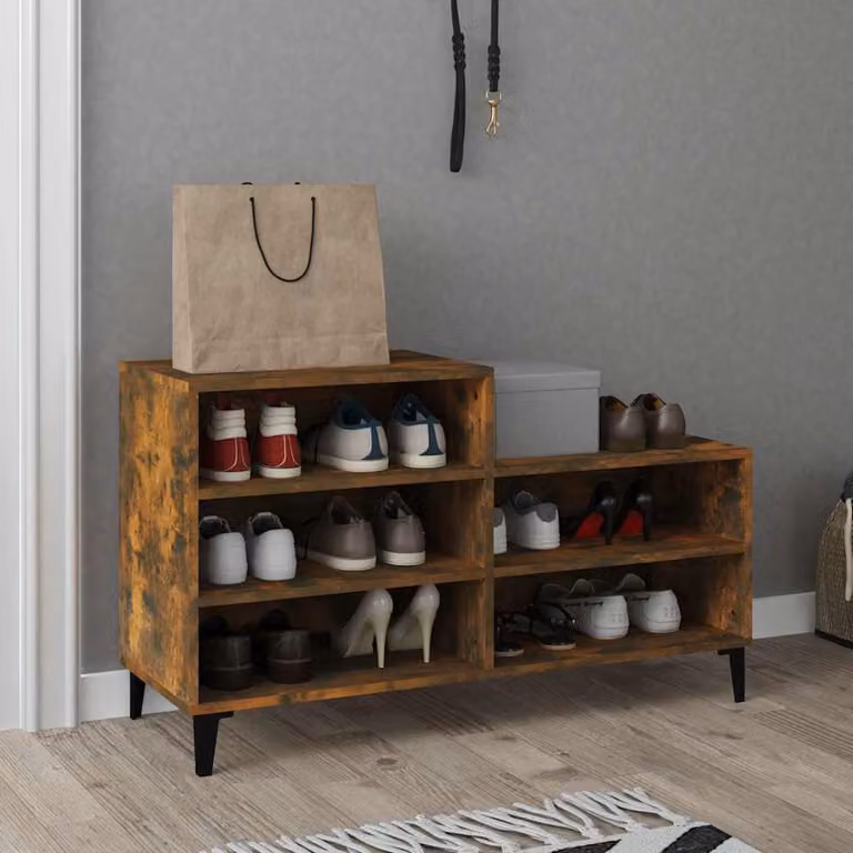 Scarpiera vidaXL in stile industriale in legno e metallo, colore Rovere Fumo, L 102 x P 36 x H 60 cm