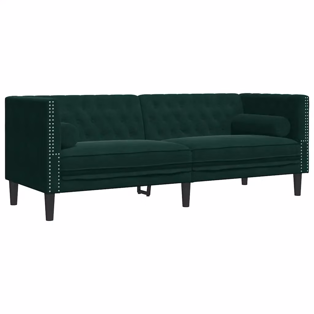 Divano Chesterfield a 3 posti vidaXL in velluto verde con cuscini coordinati L: 194 cm, P: 74,5 cm, H: 70,5 cm – 2