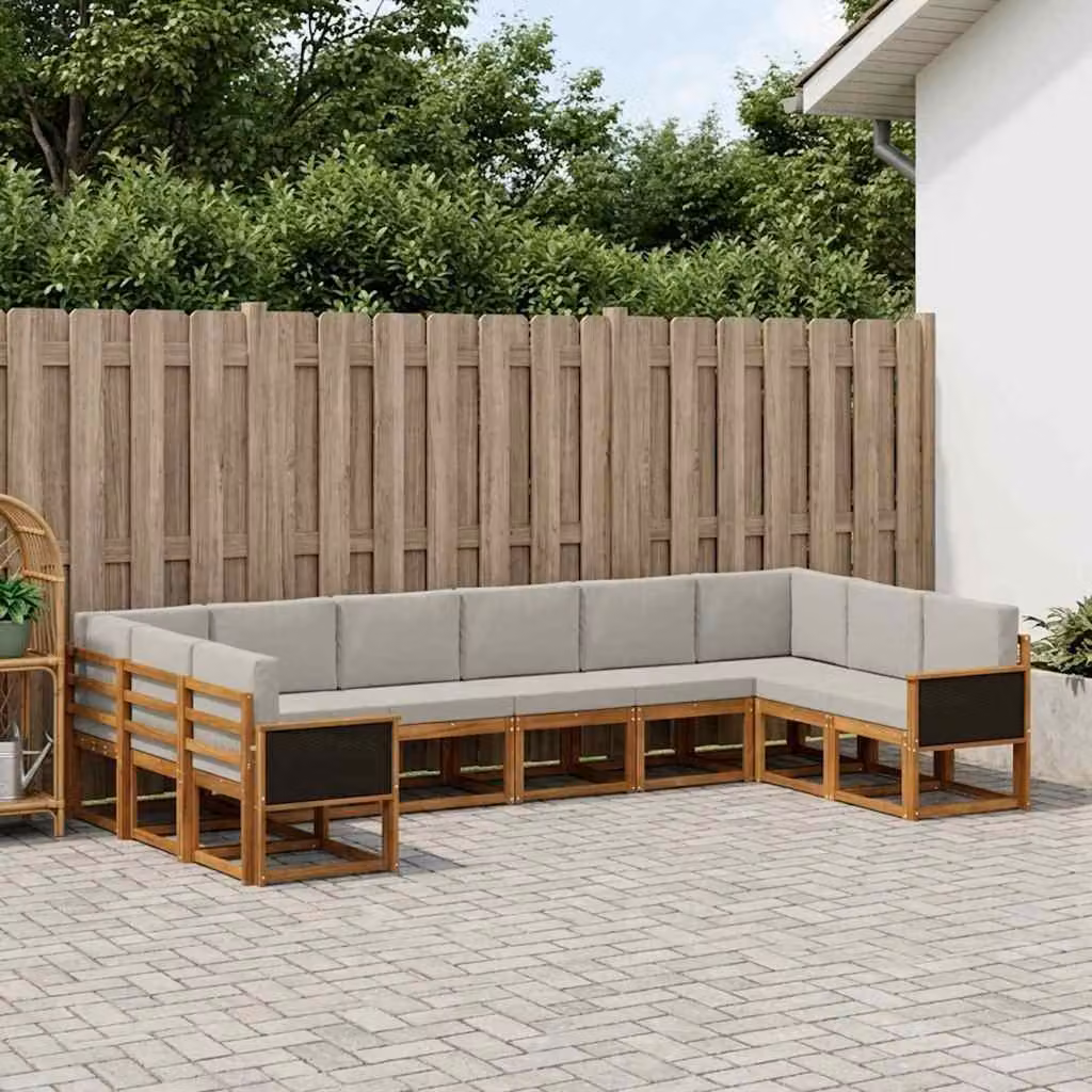 Set di divani da esterno vidaXL 10 pezzi in legno di acacia con cuscini, colore beige e grigio