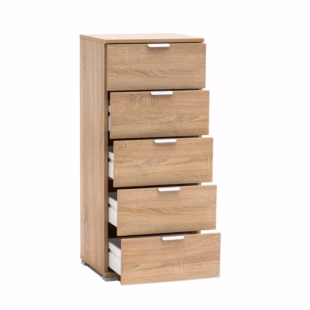 Mobiletto con 5 cassetti GIORDANOSHOP in MDF marrone chiaro, H 103 x L 45 x P 38 cm – 2