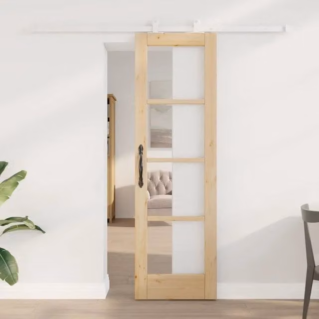 Porta scorrevole ORKDAL vidaXL in legno di pino con vetro, colore naturale beige, L: 61 cm, H: 198,5 cm