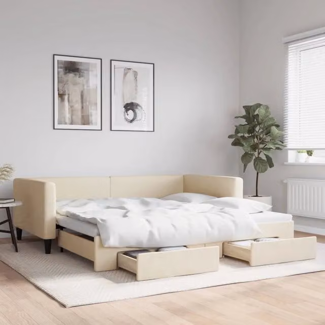 Divano Letto Moderno vidaXL in Tessuto Beige per Soggiorno e Camera da Letto – 1