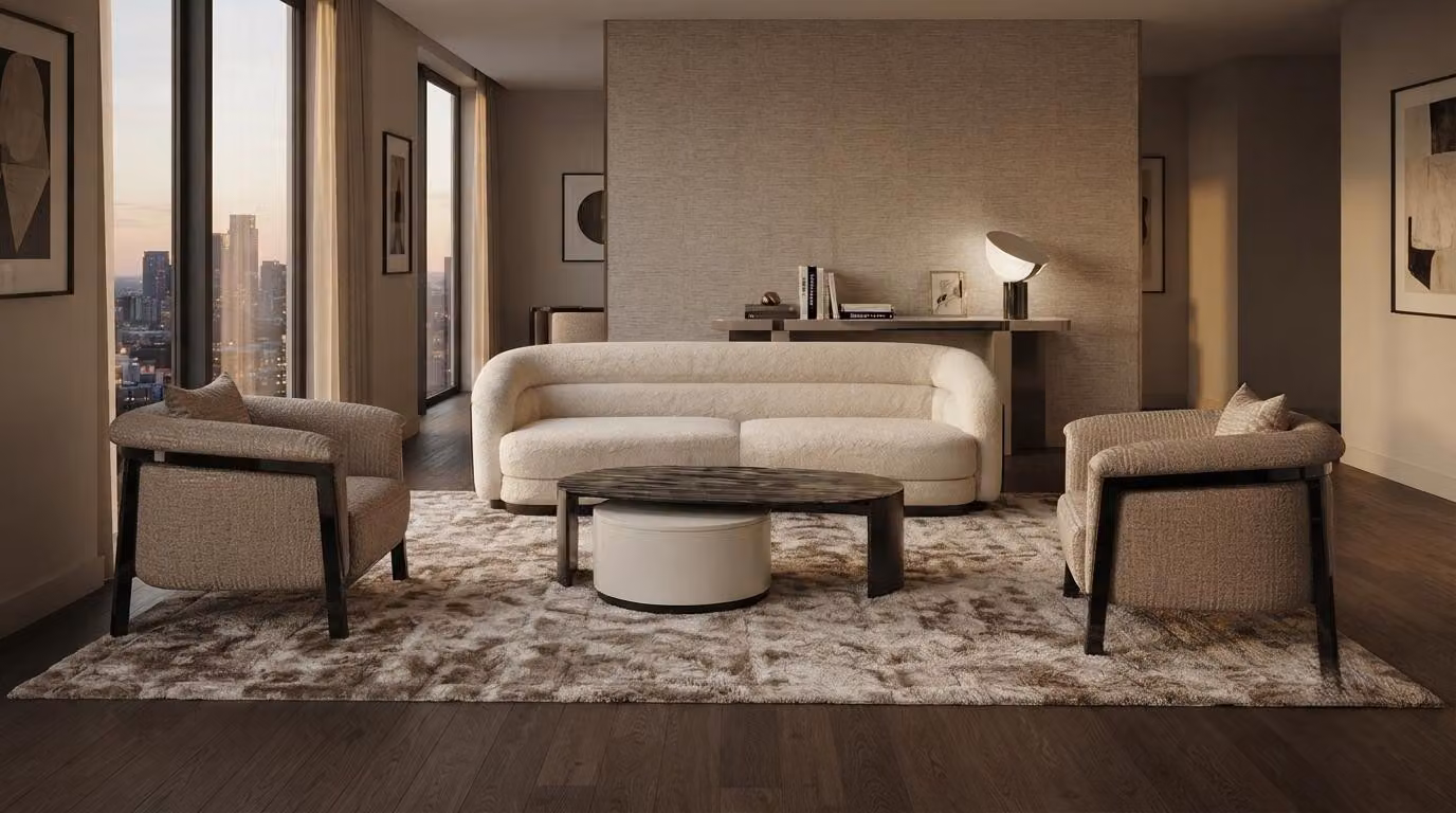 Set per soggiorno: divano a 3 posti, tavolino, design moderno, comfortevole