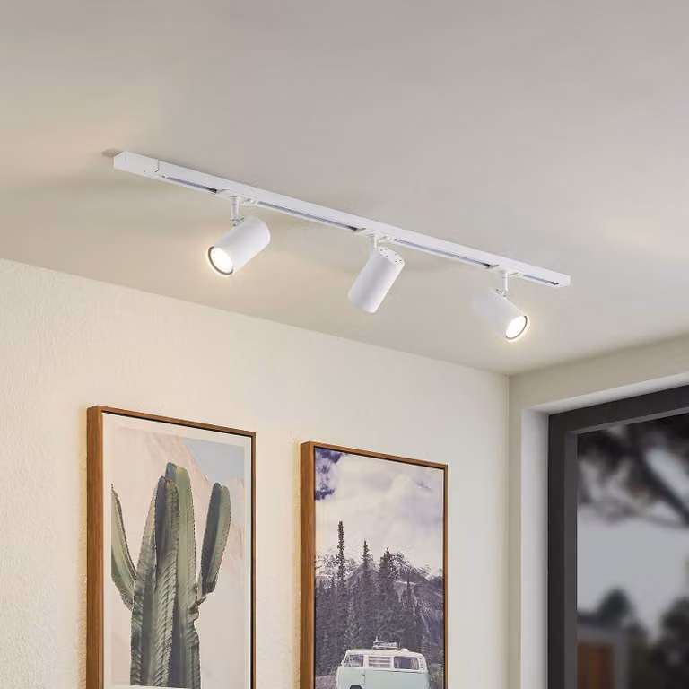 Sistema binario monofase Lindby, GU10, a 3 luci, bianco Linaro dimmerabile, Bianco / Opale, Corridoio, Alluminio, Moderno