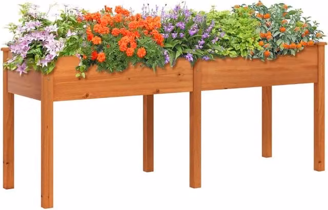 Fioriera rialzata in legno Design Mania con pannello divisore e fori di drenaggio, ideale per orto o giardino, Giallo e Marrone, L: 184 cm, P: 58 cm, H: 77 cm