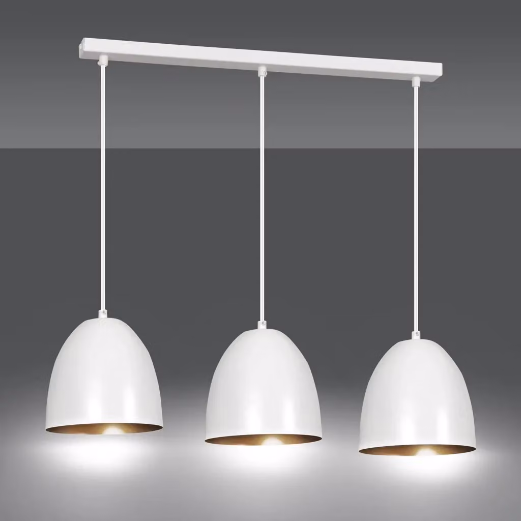Lampadario a soffitto Luceart-Classic Vigore con 3 luci in acciaio bianco, cupole nere e oro – 2