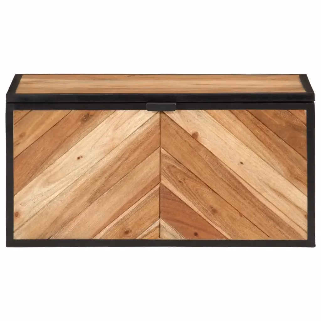 Scatola portaoggetti con coperchio vidaXL in legno massello e metallo, marrone e nero, L: 60 cm, P: 30 cm, H: 30 cm – 2