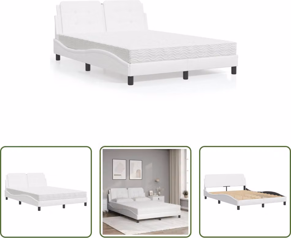 The Living Store Letto con materasso bianco 140x190 cm in ecopelle