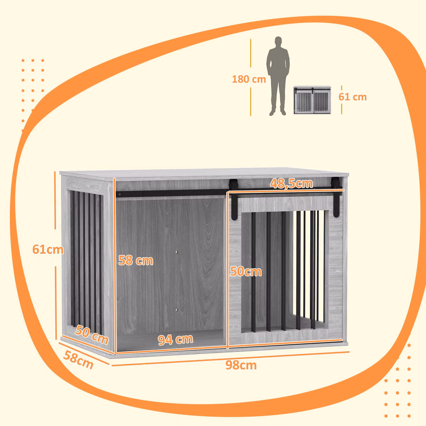 Fortuna Lai PawHut Gabbia per cani per la casa, cuccia chiudibile con ingresso, box per cani con porta scorrevole, cuccia per cani di taglia grande sotto i 30 kg, grigio, 98 x 58 x 61 cm