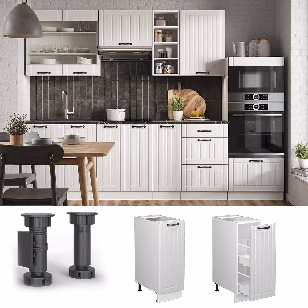 Armadio dispensa da cucina alto Fame-Line Vicco, Bianco rustico, L: 30 cm – 2