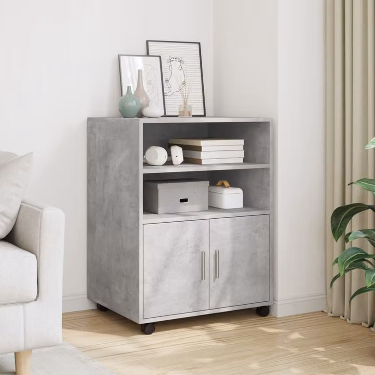 Mobiletto con Ruote vidaXL Grigio, con Ripiani e Ante, L: 60 cm, P: 48 cm, H: 81 cm