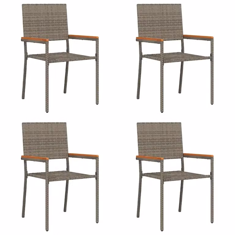 Set di 4 sedie da giardino impilabili vidaXL in polyrattan e legno di acacia con seduta in textilene, Grigio e Marrone