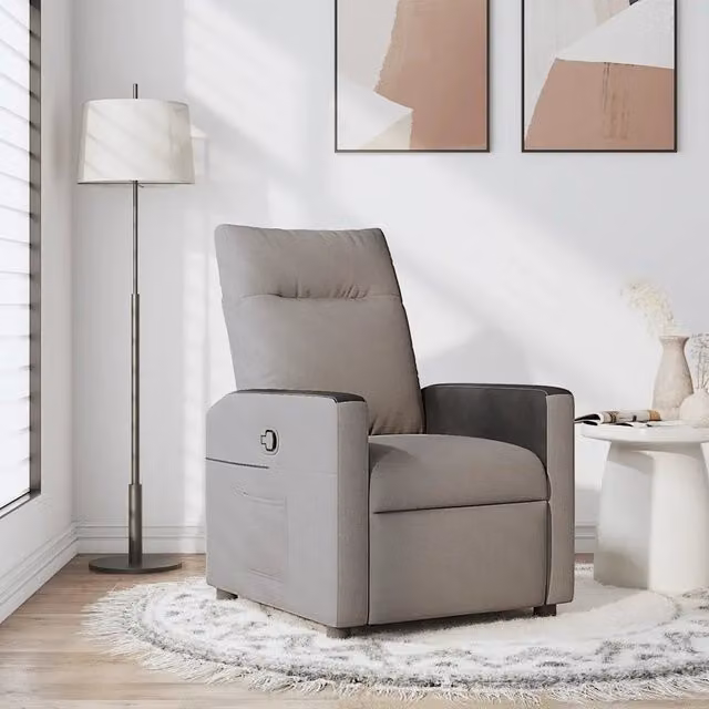 Poltrona Reclinabile Relax vidaXL in Tessuto Grigio e Nero con Braccioli e Struttura in Metallo e Legno