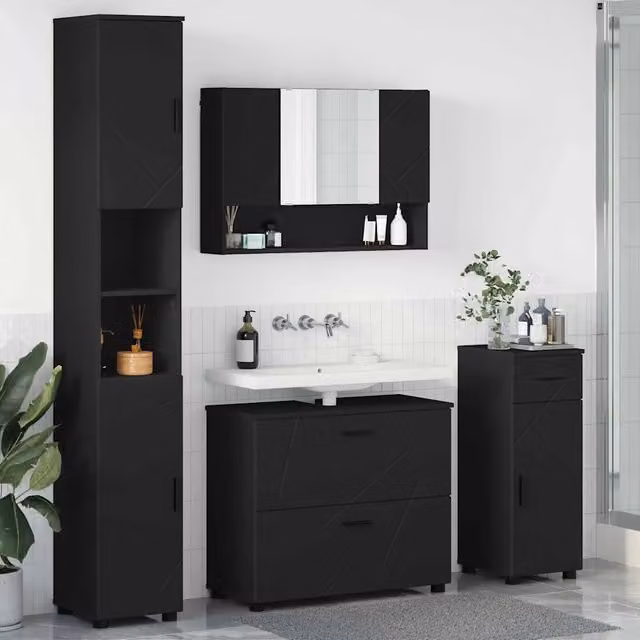 Set di mobili per il bagno 4 pz Nero 35 x 30 x 192 cm 3393054
