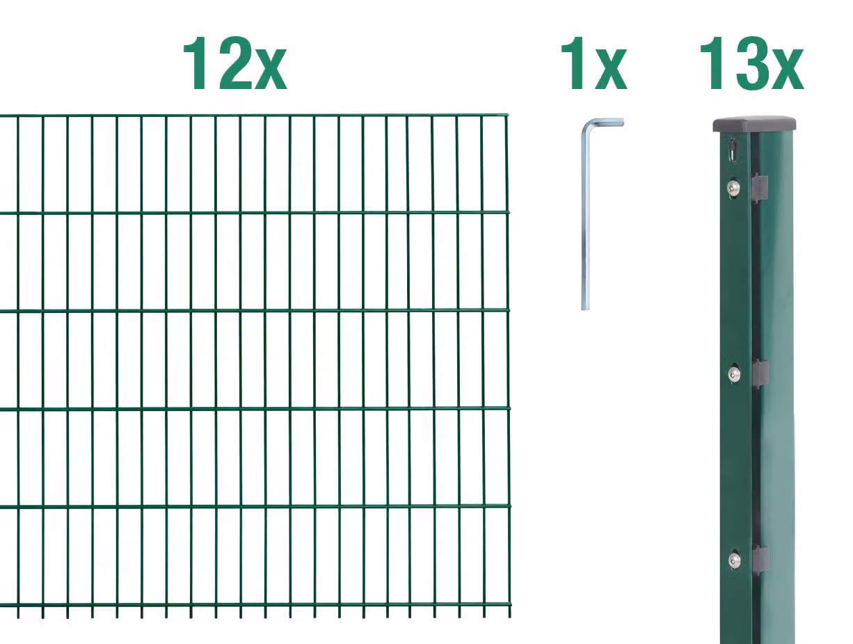 Recinzione a pannelli doppi Alberts, modello 679217, set completo da 26 elementi, rivestita in plastica, colore verde, altezza 203 cm, lunghezza 30 metri