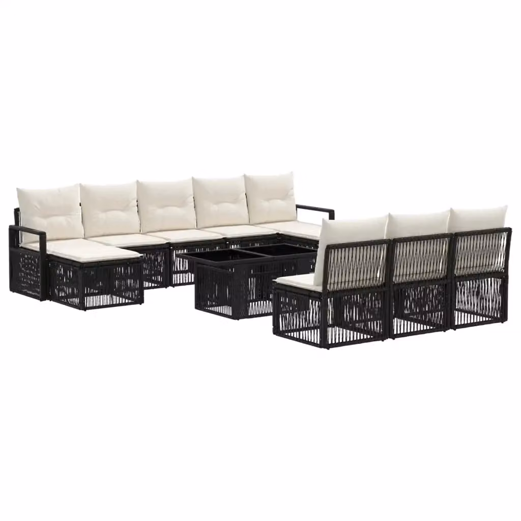 Set Divano da Giardino Moderno vidaXL in Polyrattan Nero e Bianco Crema con 11 Pezzi e Cuscini Inclusi – 2