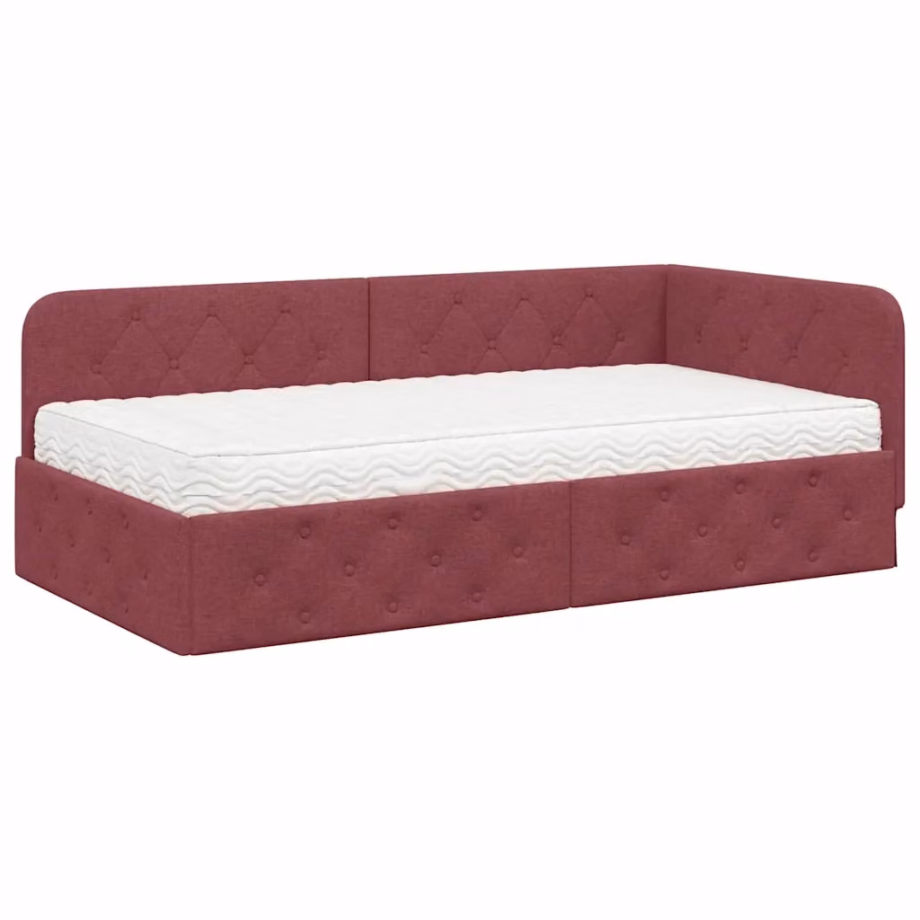Letto ad angolo moderno vidaXL in tessuto rosso con struttura in legno e schiuma L: 100 cm, P: 200 cm, H: 72 cm – 2