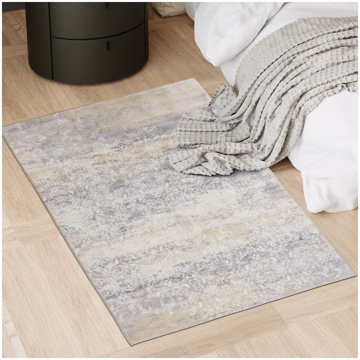 Tappeto vintage moderno tectake in poliestere, lavabile e antiscivolo, beige multicolore, L: 150 cm, P: 80 cm – 1