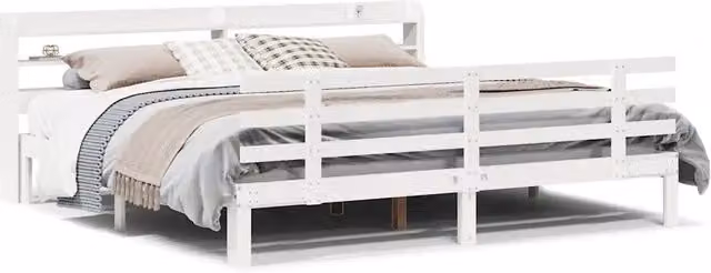 Letto matrimoniale | Letto per adulti | Giroletto con Testiera senza Materasso Bianco 180x200 cm