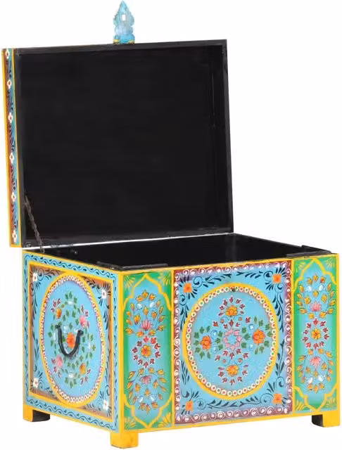 Baule in legno di mango dipinto a mano con decoro floreale multicolore vidaXL L/P/H: 50 x 40 x 40 cm – 1