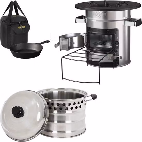 Oven a razzo con piastra griglia in acciaio inox argento inclusa borsa da trasporto BBQ