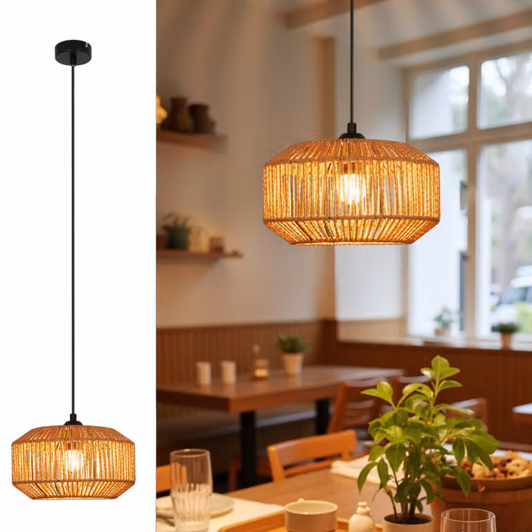 ZMH lampada a sospensione vintage lampada a sospensione tavolo da pranzo lampada a sospensione sala da pranzo breve lanterna design tavolo da pranzo lampada 1 fiamma rattan E27 luce a sospensione per camera da letto letto soggiorno corridoio (lampadina no