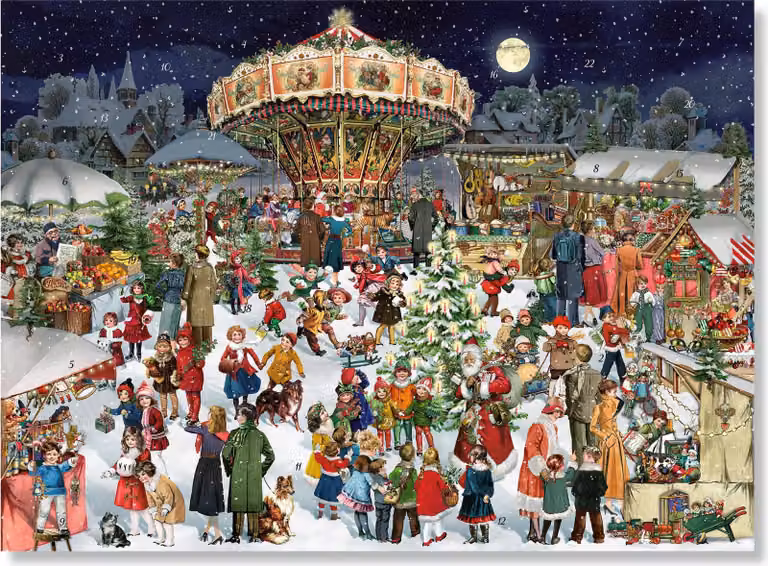 Calendario dell'Avvento da parete A3 - Mercatino di Natale nostalgico