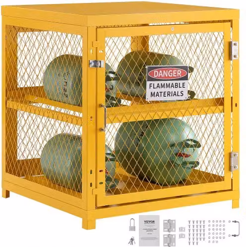 VEVOR Gabbia per Bombole del Gas, Gabbia di Stoccaggio per Bombole del Gas da Esterno 788 x 763 x 889 mm Scatola Metallica per Stoccaggio Propano 2 Ripiani
