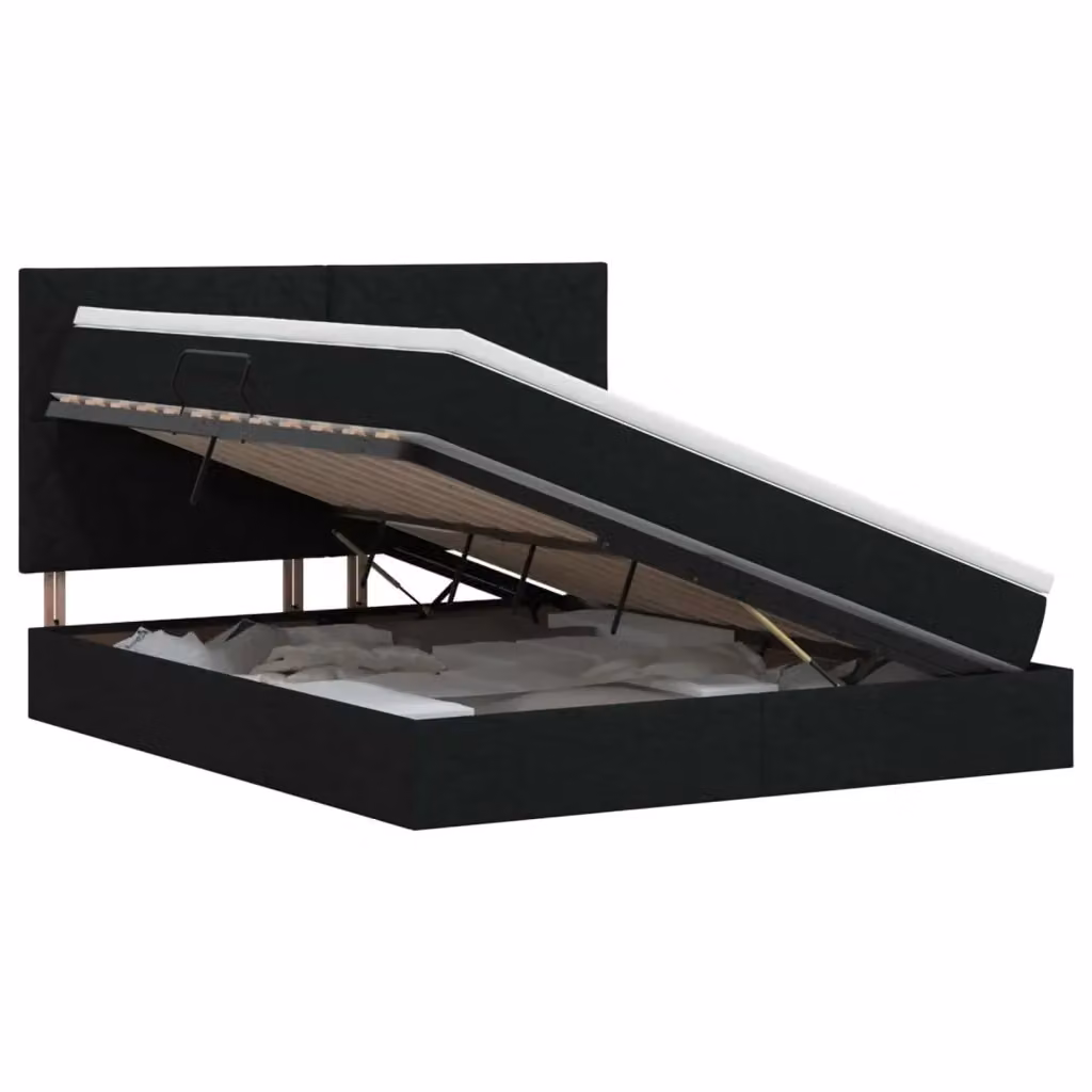Letto con contenitore e materasso vidaXL in tessuto nero L/P: 160 x 200 cm, H: 140 cm – 2